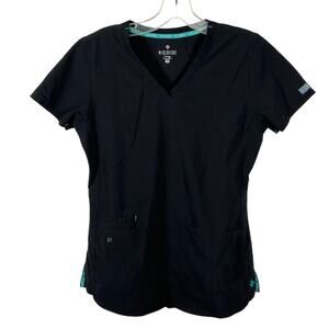 Med Couture Energy Scrub Top XS Black with Teal Trim Nurse Medical Uniform